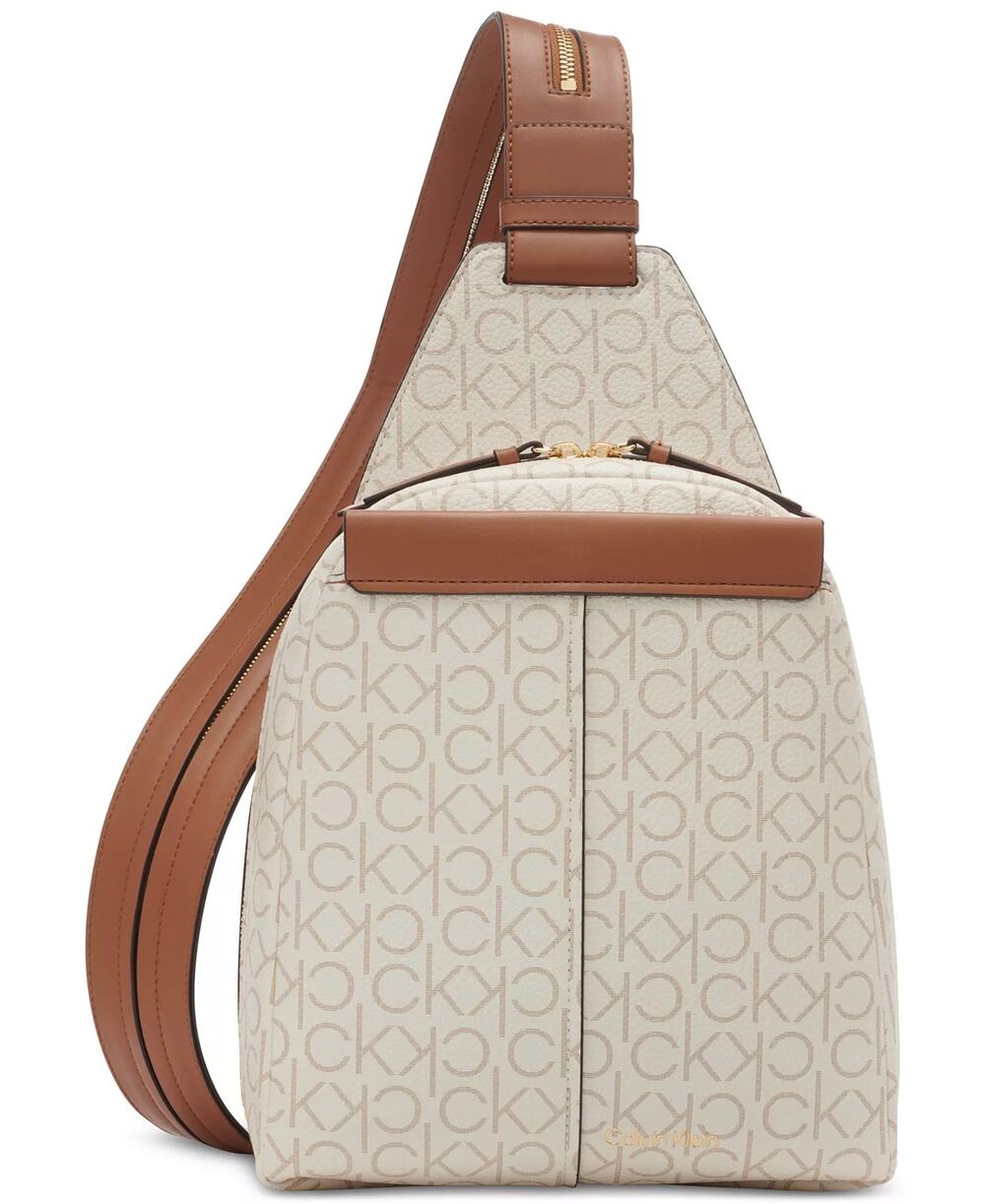 Calvin Klein Millie Signature Convertible Sling Backpack Vanilla Khaki/Caramel